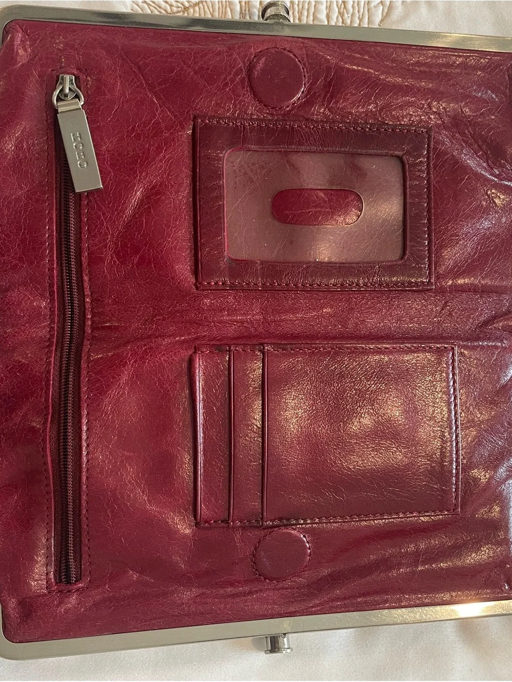HOBO Burgundy Leather Frame Clasp Wallet